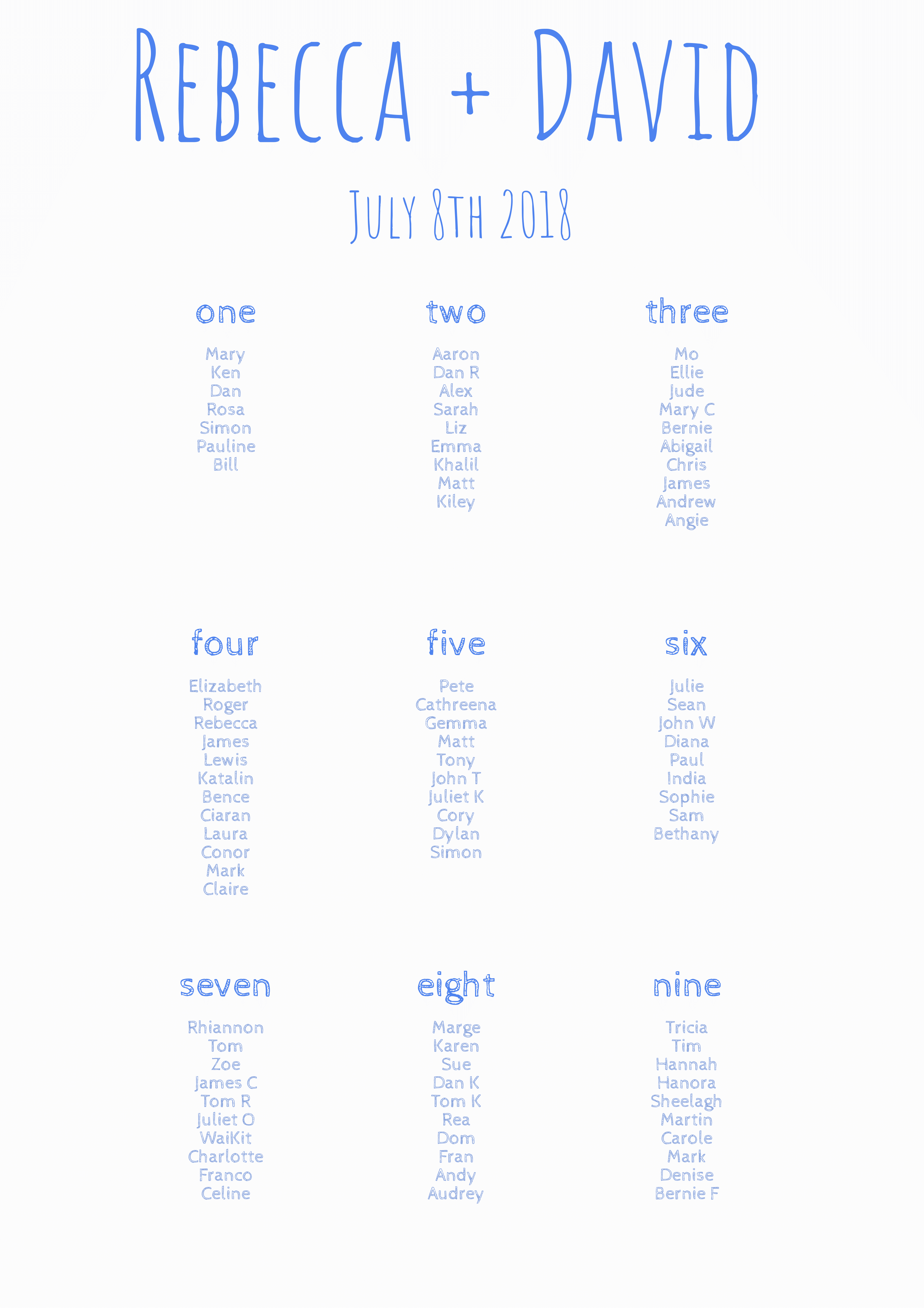 A2 table plan blue and white